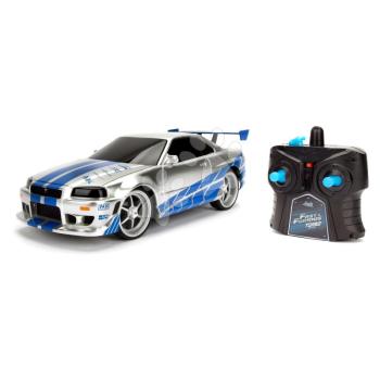 Kisautó távirányítós RC Nissan Skyline GTR Fast & Furious Jada kékes-ezüst hossza 19 cm 1:24 kép