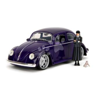 Kisautó Volkswagen Beetle Hollywood Rides Jada fém nyitható ajtóval és Wednesday figurával 1:24 kép