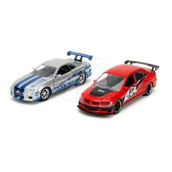 Kisautók Mitsubishi Lancer Evolution IX és Nissan Skyline GTR R34 Fast & Furious Twin Pack Jada fém nyitható részekkel 12 cm 1:32 kép