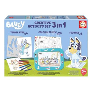 Kreatív rajzolás táblagéppel Colour & Frame Bluey Activity Set Educa színezd ki kutyusodat 24 sablonnal matricával 6 zsírkrétával 3 évtől EDU19887 kép