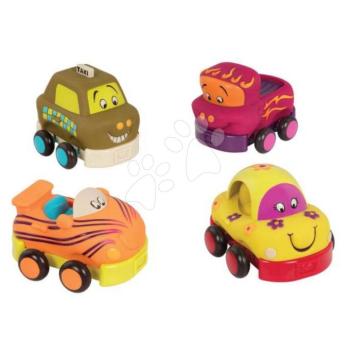 Lendkerekes kisautók Wheeee-ls! B-Toys puha műanyagból 4 drb 12 hó-tól