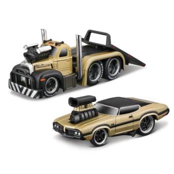 Maisto - Muscle Transports - 1953 MACK B-61 síkágyas 1970 Oldsmobile 442, 1:64