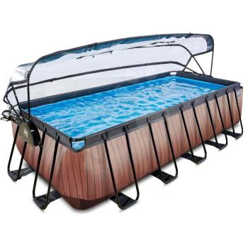 Medence búrával és homokszűrős vízforgatóval és hőszivattyúval Wood pool Exit Toys acél medencekeret 540*250*122 cm barna 6 évtől kép