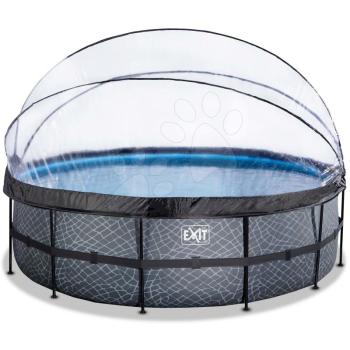 Medence búrával és homokszűrős vízforgatóval Stone pool Exit Toys kerek acél medencekeret 488*122 cm szürke 6 évtől kép