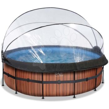 Medence búrával és homokszűrős vízforgatóval Wood pool Exit Toys kerek acél medencekeret 427*122 cm barna 6 évtől kép
