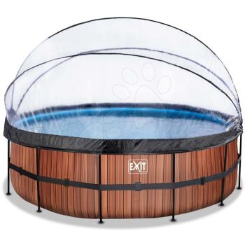 Medence búrával és homokszűrős vízforgatóval Wood pool Exit Toys kerek acél medencekeret 450*122 cm barna 6 évtől kép