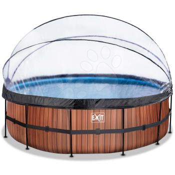Medence búrával és homokszűrős vízforgatóval Wood pool Exit Toys kerek acél medencekeret 488*122 cm barna 6 évtől kép