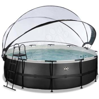 Medence búrával homokszűrős vízforgatóval és hőszivattyúval Black Leather pool Exit Toys kerek acél medencekeret 488*122 cm fekete 6 évtől kép