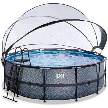 Medence búrával homokszűrős vízforgatóval és hőszivattyúval Stone pool Exit Toys kerek acél medencekeret 427*122 cm szürke 6 évtől kép