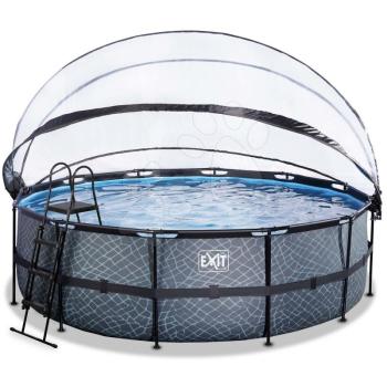 Medence búrával homokszűrős vízforgatóval és hőszivattyúval Stone pool Exit Toys kerek acél medencekeret 450*122 cm szürke 6 évtől kép