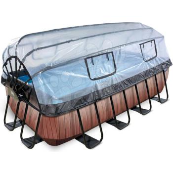Medence búrával homokszűrős vízforgatóval és hőszivattyúval Wood pool Exit Toys acél medencekeret 400*200*100 cm barna 6 évtől kép
