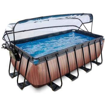 Medence búrával homokszűrős vízforgatóval és hőszivattyúval Wood pool Exit Toys acél medencekeret 400*200*122 cm barna 6 évtől kép