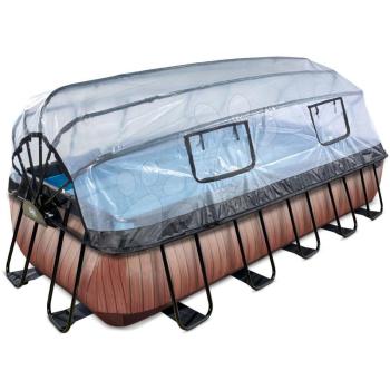 Medence búrával homokszűrős vízforgatóval és hőszivattyúval Wood pool Exit Toys acél medencekeret 540*250*100 cm barna 6 évtől kép