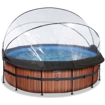 Medence búrával homokszűrős vízforgatóval és hőszivattyúval Wood pool Exit Toys kerek acél medencekeret 427*122 cm barna 6 évtől kép