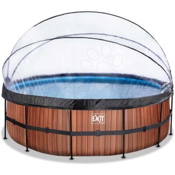 Medence búrával homokszűrős vízforgatóval és hőszivattyúval Wood pool Exit Toys kerek acél medencekeret 450*122 cm barna 6 évtől kép
