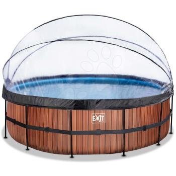 Medence búrával homokszűrős vízforgatóval és hőszivattyúval Wood pool Exit Toys kerek acél medencekeret 488*122 cm barna 6 évtől kép