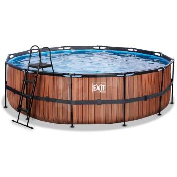 Medence homokszűrős vízforgatóval Wood pool Exit Toys kerek acél medencekeret 488*122 cm barna 6 évtől kép
