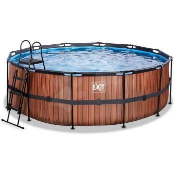 Medence vízforgatóval Wood pool Exit Toys kerek acél medencekeret 427*122 cm barna 6 évtől kép