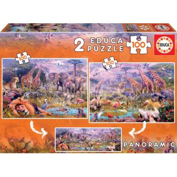 Panoráma puzzle Vadon élő állatok Educa 2x100 darabos 6 évtől kép