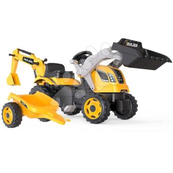 Pedálos traktor homlokrakodóval és markolóval Builder Max Tractor+Trailer Smoby állítható üléssel és hanggal 182 cm kép
