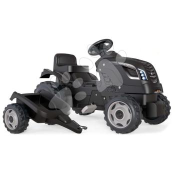 Pedálos traktor utánfutóval Farmer XL Black Tractor+Trailer Smoby fekete állítható üléssel és hanggal 142 cm kép