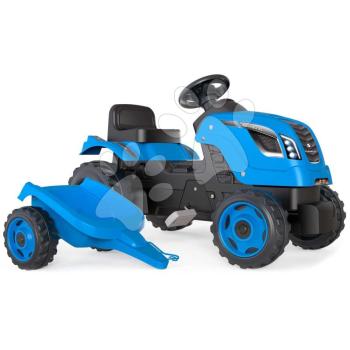 Pedálos traktor utánfutóval Farmer XL Blue Tractor+Trailer Smoby kék állítható üléssel és hanggal 142 cm kép