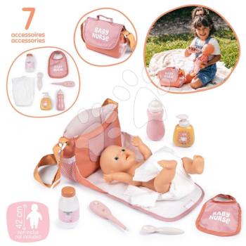 Pelenkázó táska pelussal és cumisüveggel Changing Bag Soft Baby Nurse Smoby 8 kiegészítő 42 cm játék babának kép