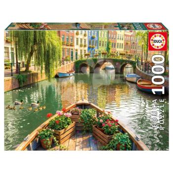 Puzzle Amsterdam Boat Ride Educa 1000 darabos és Fix ragasztó kép