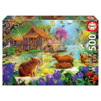 Puzzle Capybara Village Educa 500 darabos és Fix ragasztó
