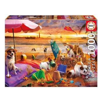 Puzzle Dogs Playing on the Beach Educa 1000 darabos és Fix ragasztó kép
