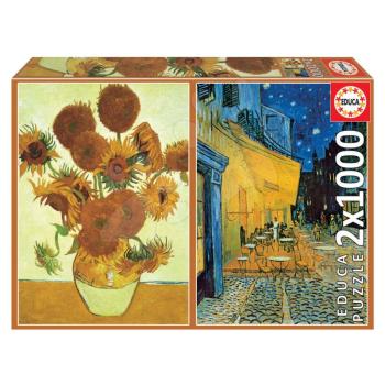 Puzzle Los Girasoles+Terraza De café Por La Noche, Vincent van Gogh Educa 2x1000 darabos és Fix ragasztó 11 évtől kép