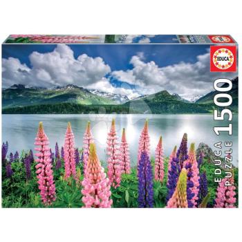 Puzzle Lupins On The Shores of Lake Sils Switzerlland Educa 1500 darabos és Fix ragasztó kép