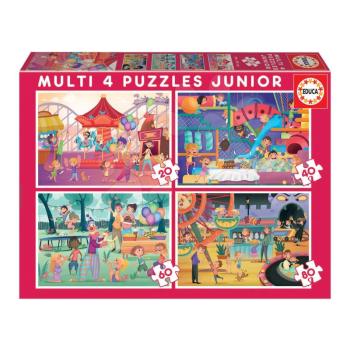Puzzle Multi 4 Junior Park atractions+Children's party Educa 20-40-60-80 darabos 4 évtől kép