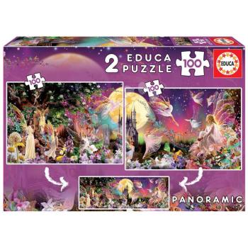 Puzzle panoráma Fairy Triptych Educa 2×100 darabos kép