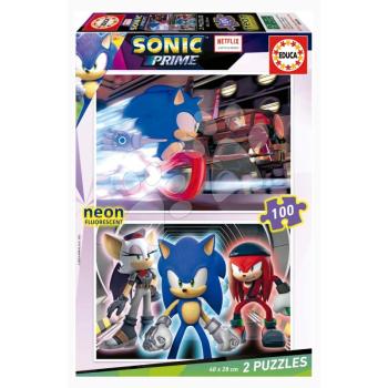 Puzzle Sonic Prime Educa 2x100 darabos világító 6 évtől kép