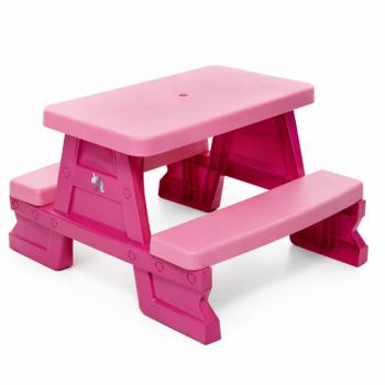 Színes gyermek kerti pad és asztal szett – tartós műanyag 70 x 79 x 47 cm, pink (BBJ) kép