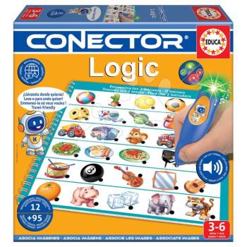 Társasjáték Tanuljunk meg logikusan gondolkodni Logic Conector Educa Intelligens hang- és fényjelzéssel működő tollal 95 kérdéssel spanyol francia portugál és angol nyelven kép