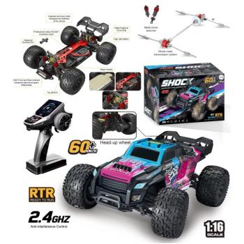 Távirányítós autó 60 km/h RC Monster Truck 1:16 4WD Brushless 2.4GHz kék kép