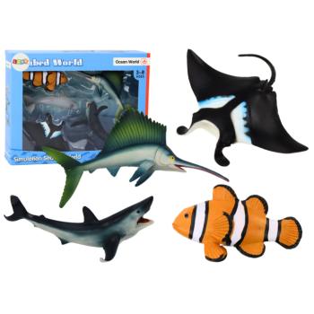 Tengeri állatok cápa, delfin, rája figurák készlete 5 db kép