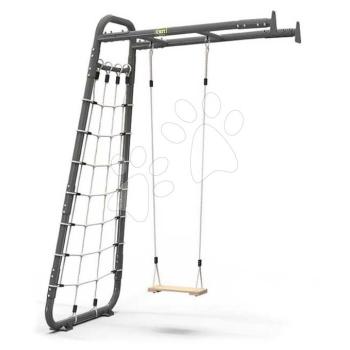 Többfunkciós mászóka GetSet Monkeybar MB110 Wall Mount Grey Exit Toys acélszerkezet hintával és mászóhálóval falhoz rögzíthető kialakítással kép