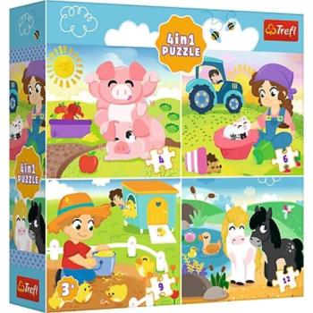Trefl Puzzle 4v1 – Állatok a faluban kép