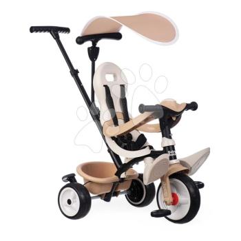 Tricikli és babakocsi egyben magas háttámasszal Baby Balade Tricycle Beige Smoby napellenzővel fékkel és halk EVA kerekekkel 10 hó-tól kép
