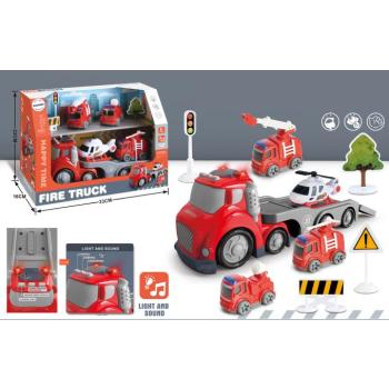 Tűzoltóautó utánfutóval kicsiknek fényekkel és hangokkal Fire Truck Transport kép