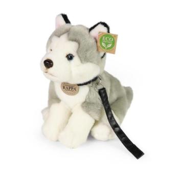 Ülő plüss husky kutya pórázzal 28 cm KÖRNYEZETBARÁT kép
