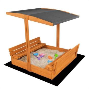 Zárható gyerek fa homokozó padokkal és tetővel Baby Mix 120x120 cm szürke kép