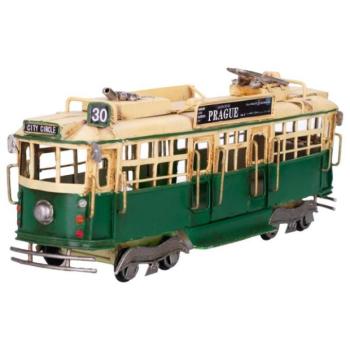Zöld villamos 28cm felirattal Prague fém kép
