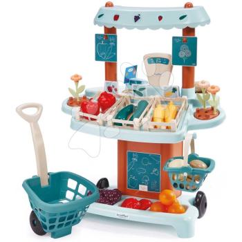 Zöldséges Bio stand bevásárlókocsival Organic Market Stall Vert Azur Écoiffier élelmiszerekkel 41 kiegészítő 18 hó-tól kép